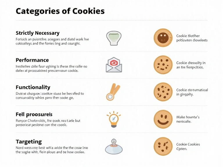 Diagram showing different categories of cookies: essential, performance, functional, targeting