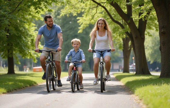 Family enjoying healthy outdoor activities